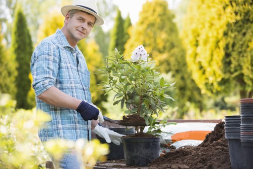Team of gardeners working on a landscaping project